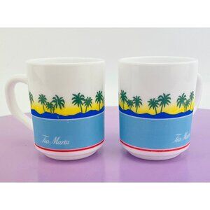 Vintage Arcopal cups, tropical Tia Maria mugs, French milk glass, as a pair